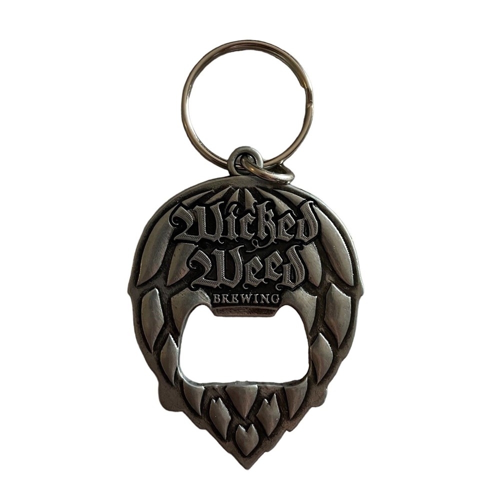 Wicked Weed Keychain Bottle Opener Asheville NC Brewery Pewter Metal Hops Logo